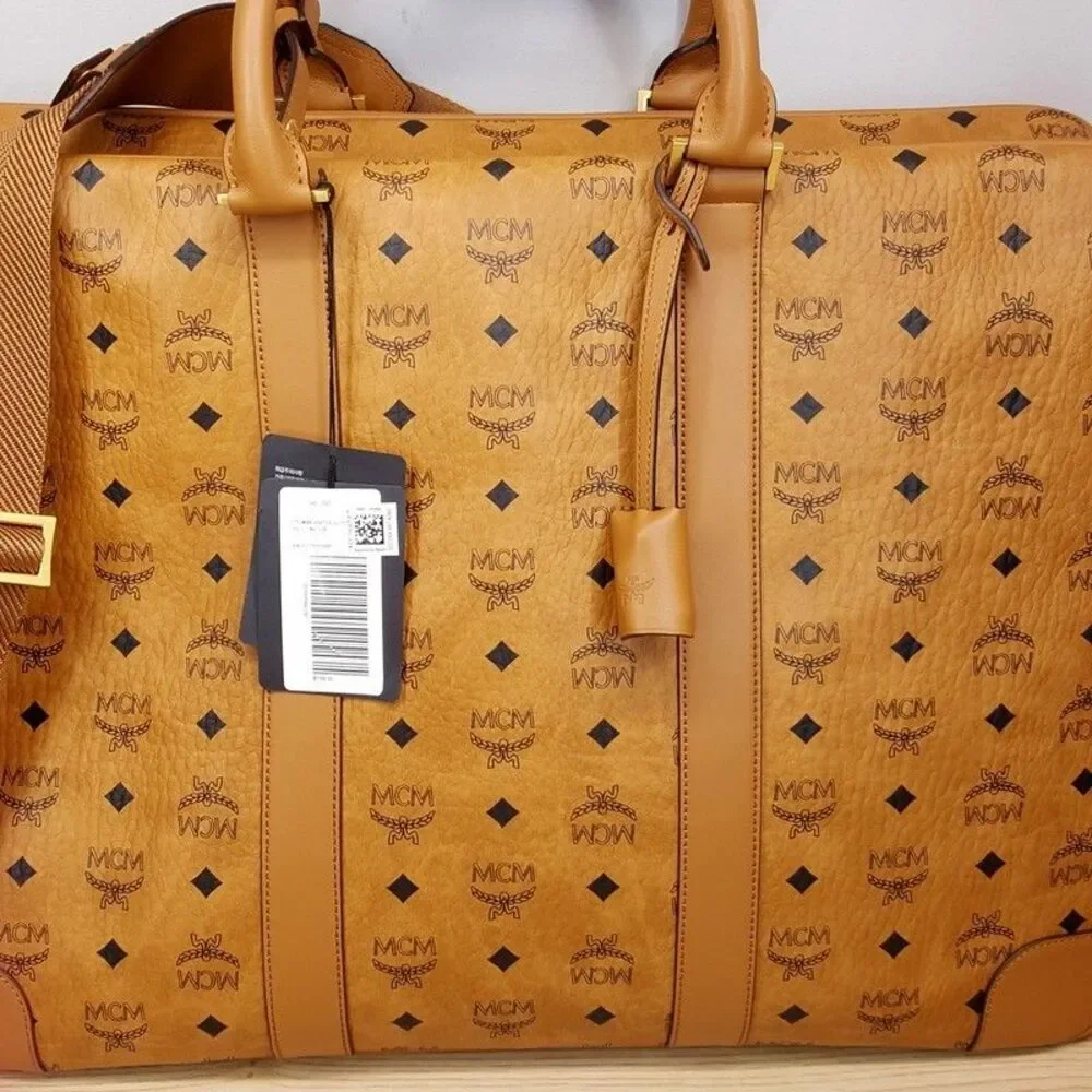 MCM Ottomar Suitcase in Visetos Tan Cognac Leather Weekender Monogram Logo $1390